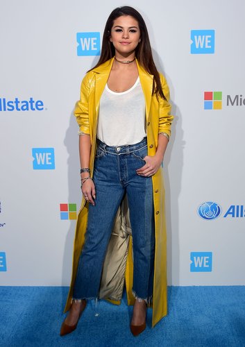 Selena Gomez arrives on the carpet for WE Day in California on April 7, 2016 in Los Angeles