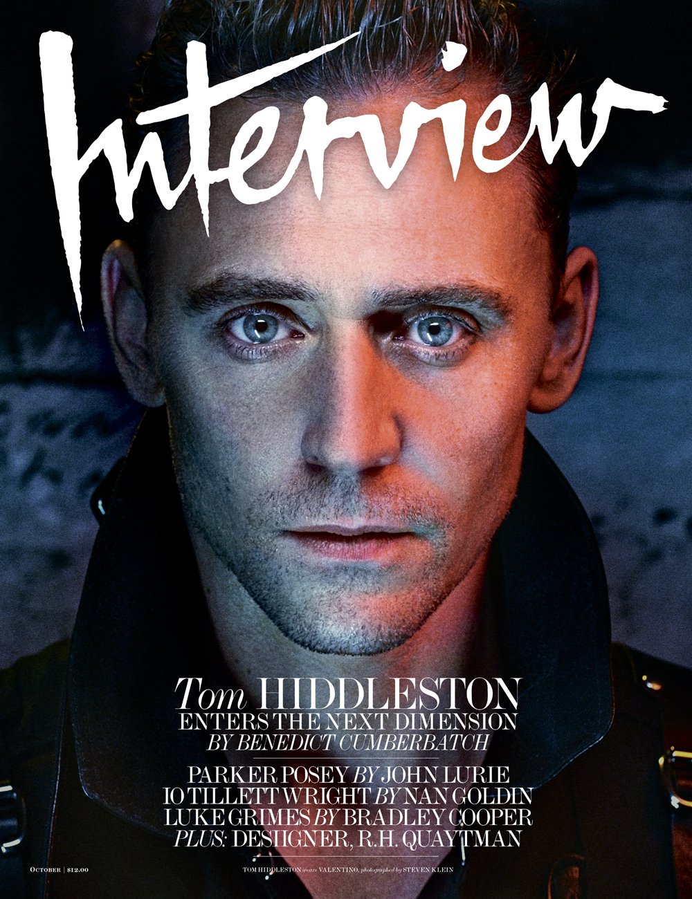 Tom Hiddleston (photographed by Steven Klein) on the cover of Interview magazine's October 4, 2016 issue