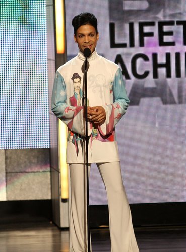 Prince accepts the Lifetime Achievement Award during the 2010 BET Awards held at the Shrine Auditorium on June 27, 2010 in Los Angeles