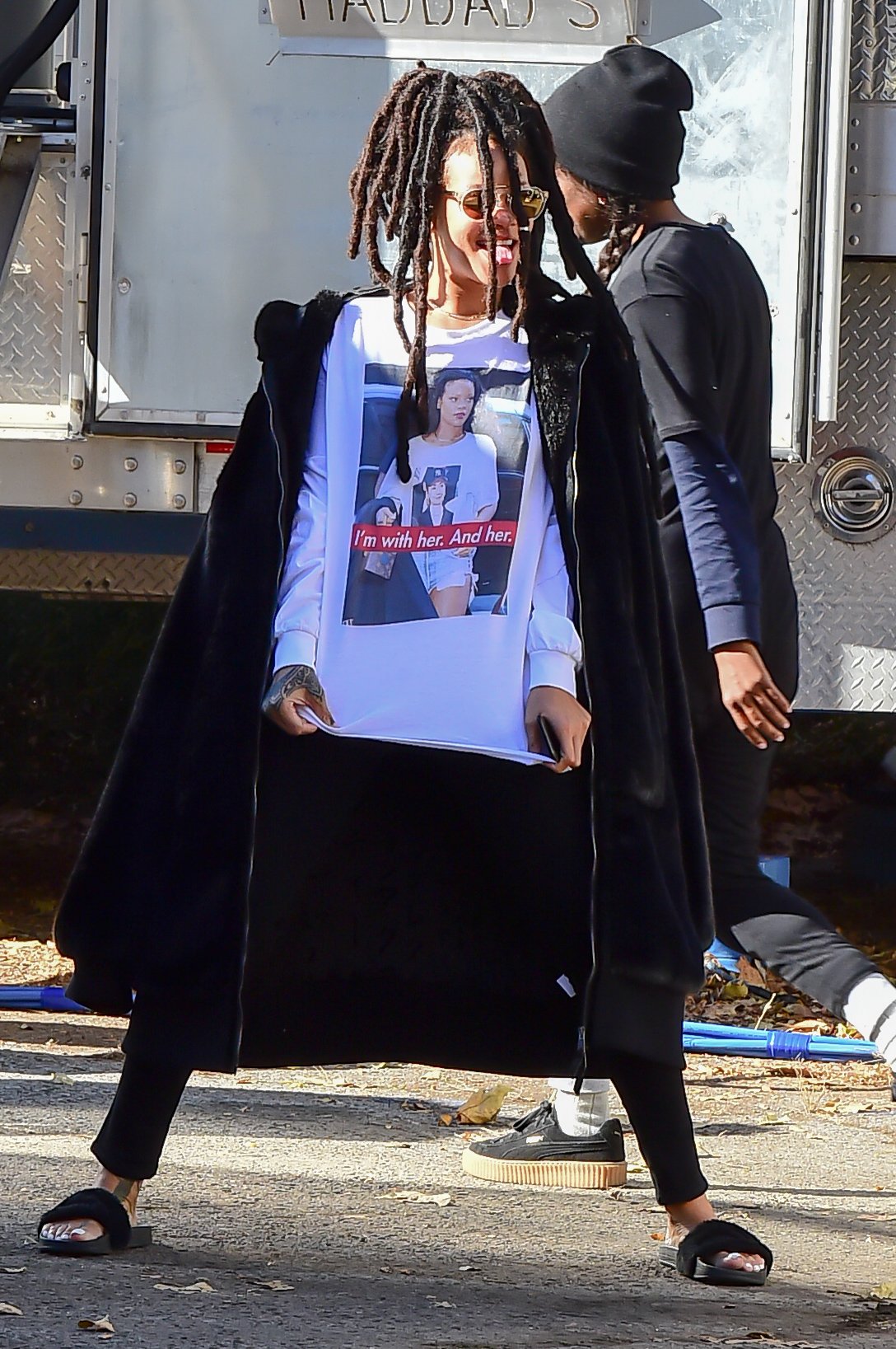  Rihanna arrived on 'Ocean Eight' set wearing a Hillary Clinton t-shirt on November 8, 2016 Brooklyn borough of New York City