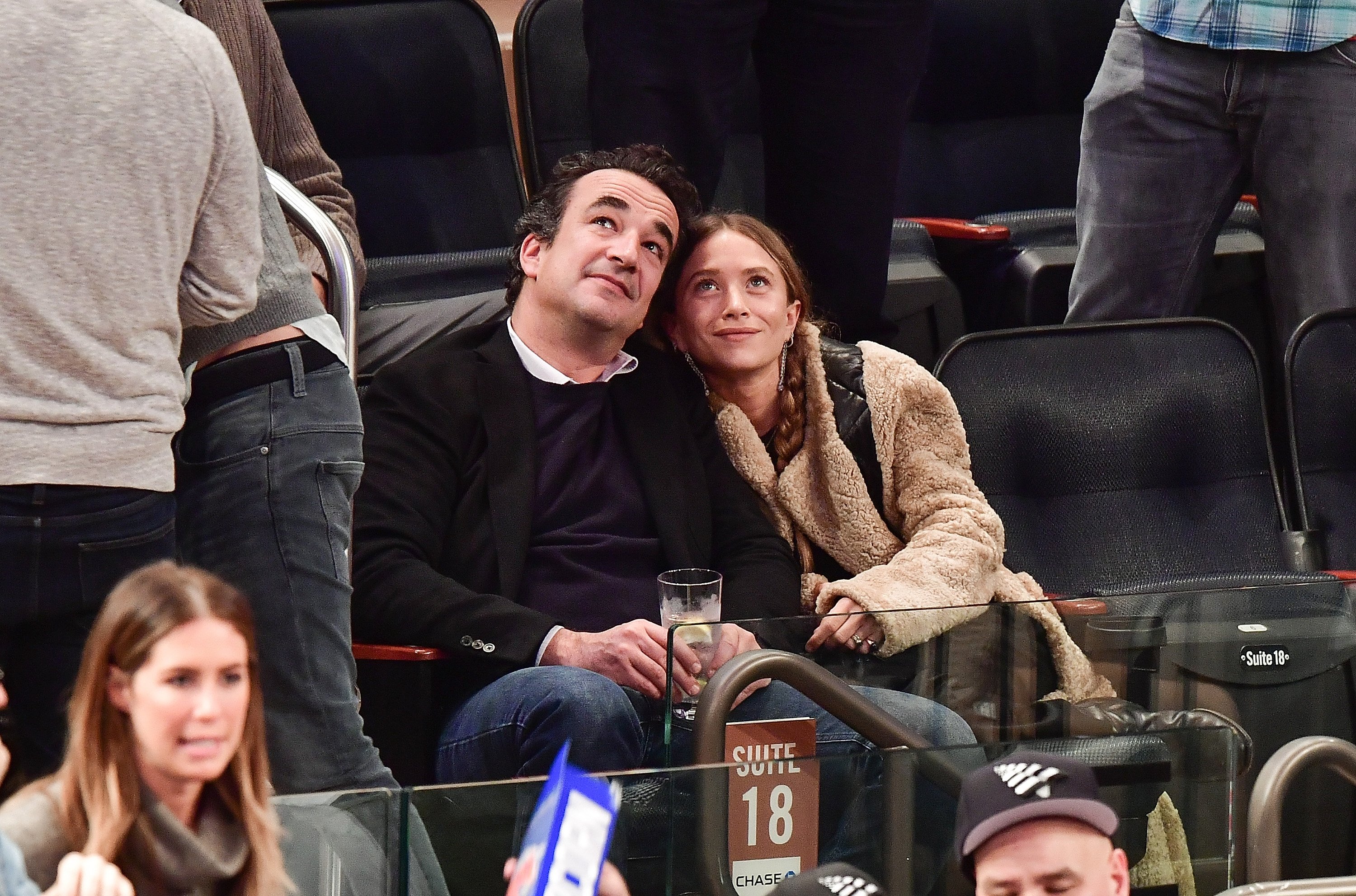 Olivier Sarkozy and Mary-Kate Olsen attend New York Knicks vs Brooklyn Nets game at Madison Square Garden on November 9, 2016 in New York City