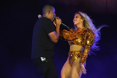 Jay Z and Beyoncé perform on stage during closing night of 'The Formation World Tour' at MetLife Stadium on October 7, 2016 in East Rutherford, New Jersey