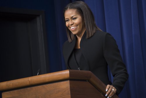 First Lady Michelle Obama speaks following a screening of the movie 'Hidden Figures,' in the Eisenhower Executive Office Building adjacent to the White House in Washington, D.C. December 15, 2016