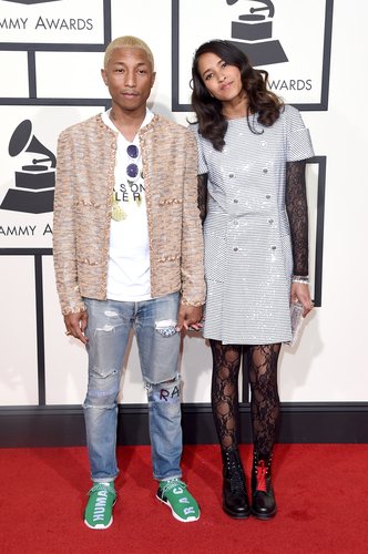 Pharrell Williams and Helen Lasichanh attend The 58th GRAMMY Awards at Staples Center on February 15, 2016 in Los Angeles