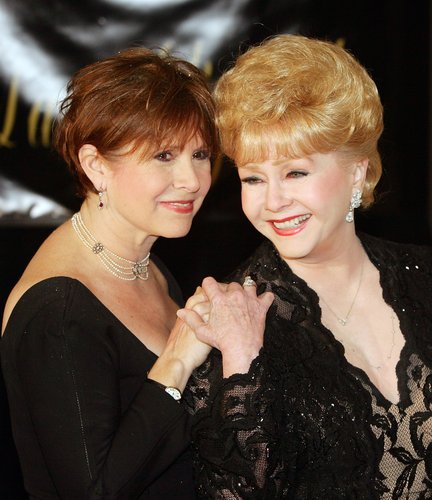 Carrie Fisher and her mother, Debbie Reynolds, arrive for Dame Elizabeth Taylor's 75th birthday party at the Ritz-Carlton, Lake Las Vegas on February 27, 2007 in Henderson, Nev.