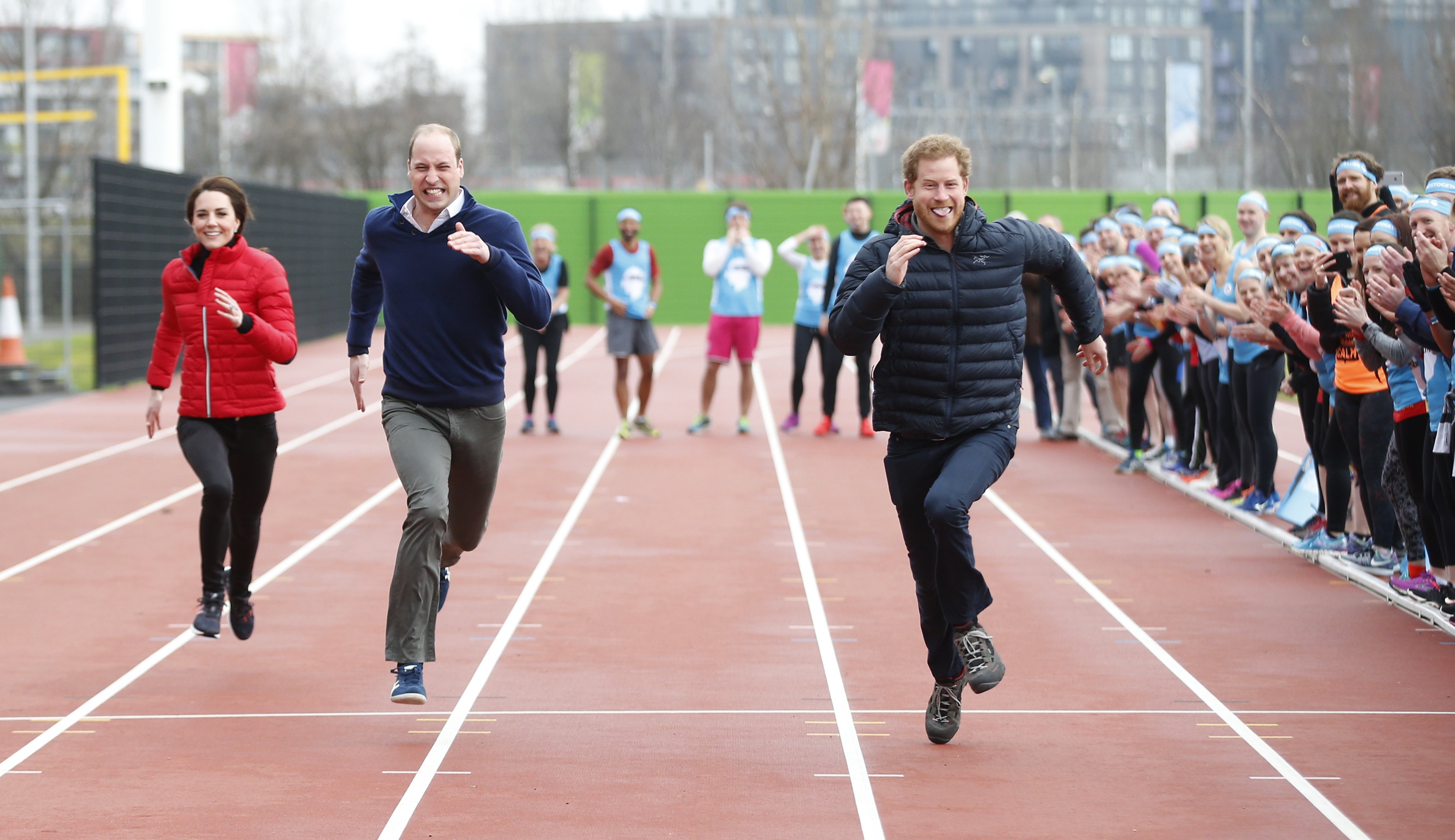 Catherine, Duchess of Cambridge, Prince William, Duke of Cambridge and Prince Harry race during a Marathon Training Day with Team Heads Together at the Queen Elizabeth Olympic Park on February 5, 2017 in London-633909228.jpg