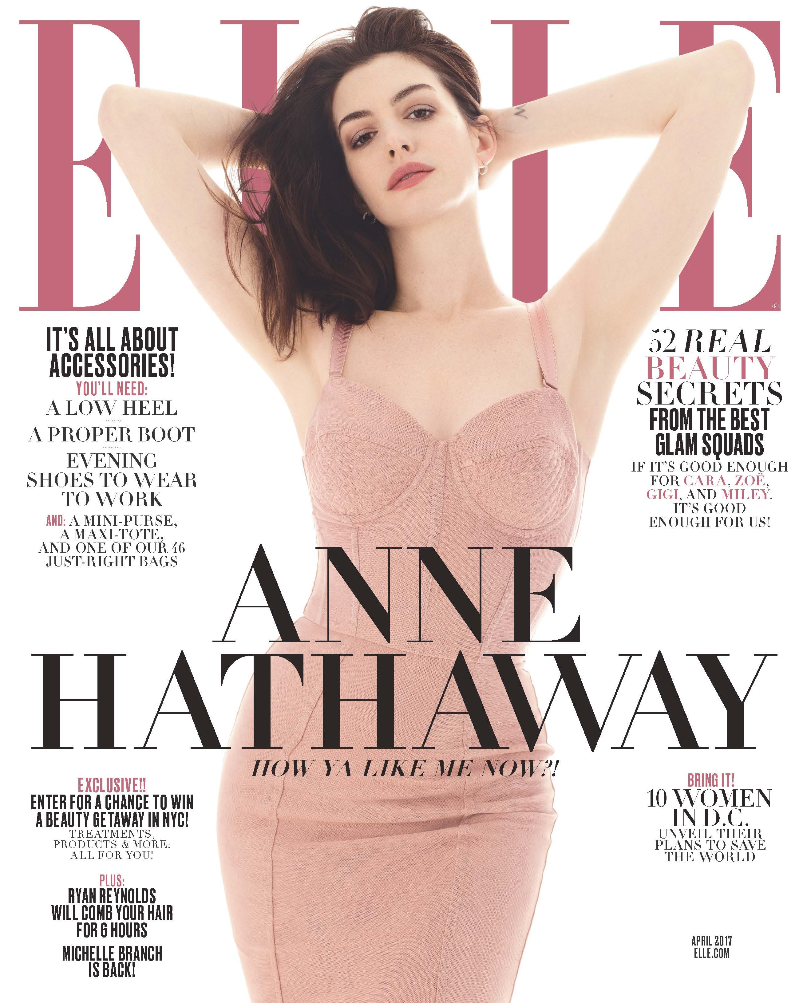 Anne Hathaway covers the April 2017 issue of Elle