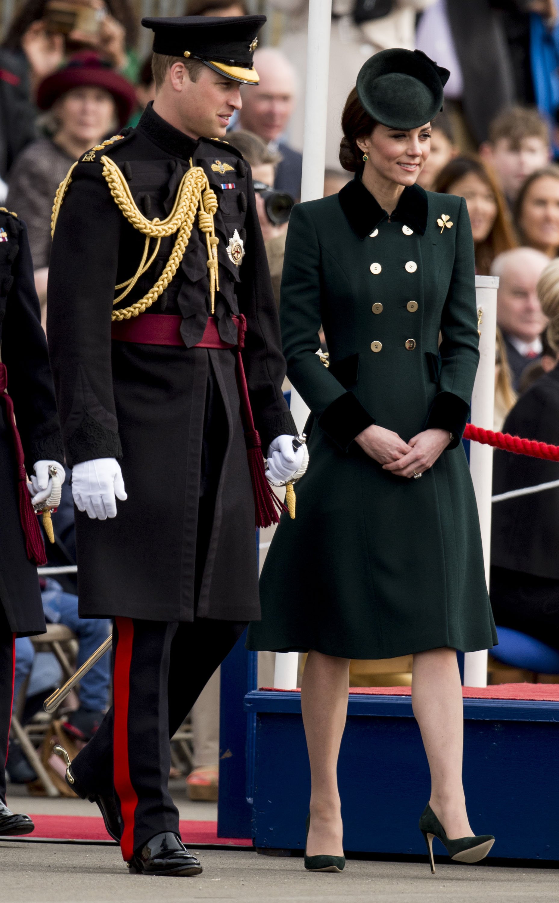  Prince William, Duke of Cambridge and Catherine, Duchess of Cambridge attend the annual Irish Guards St Patrick's Day Parade at Household Cavalry Barracks on March 17, 2017 in London