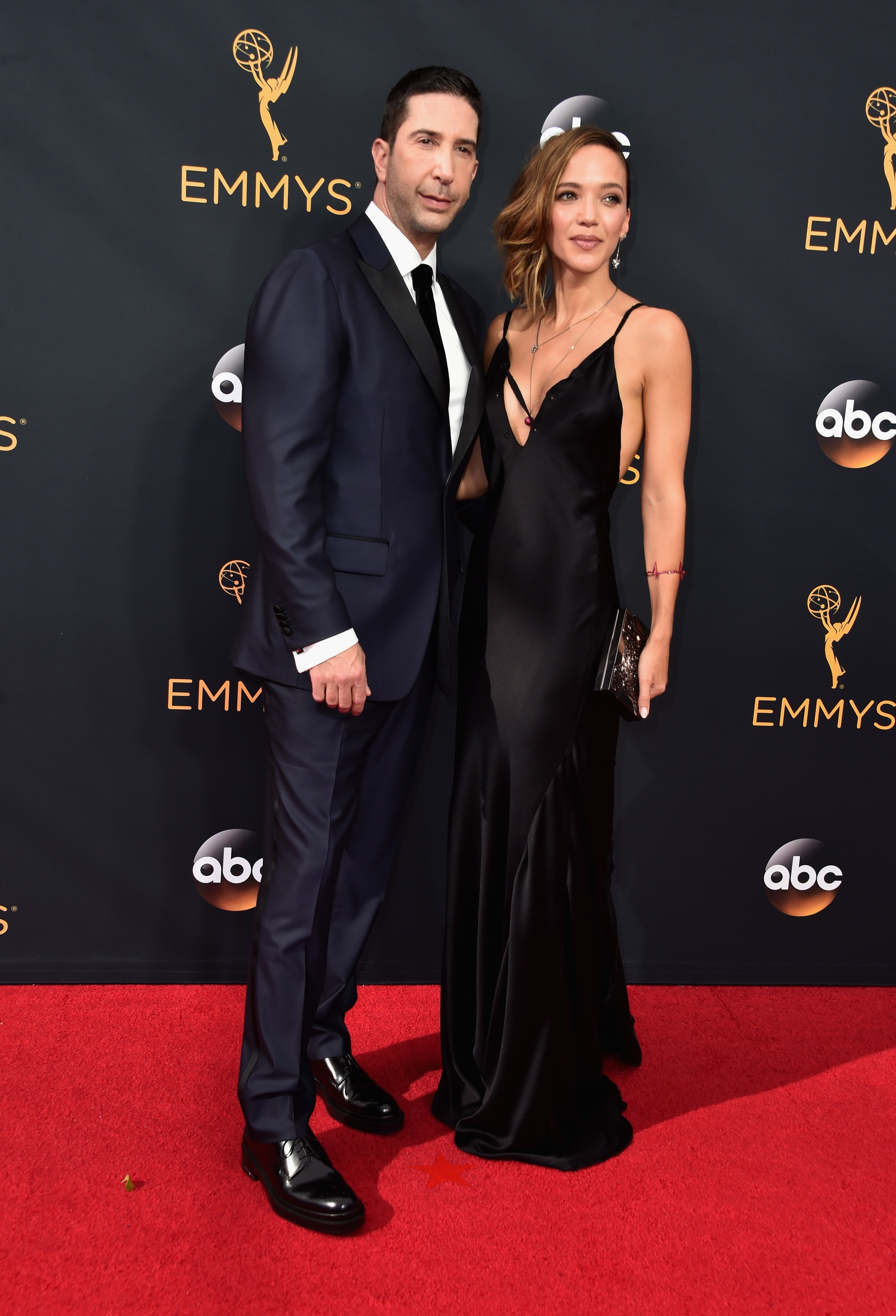 David Schwimmer and Zoe Buckman attend the 68th Annual Primetime Emmy Awards at Microsoft Theater on September 18, 2016 in Los Angeles