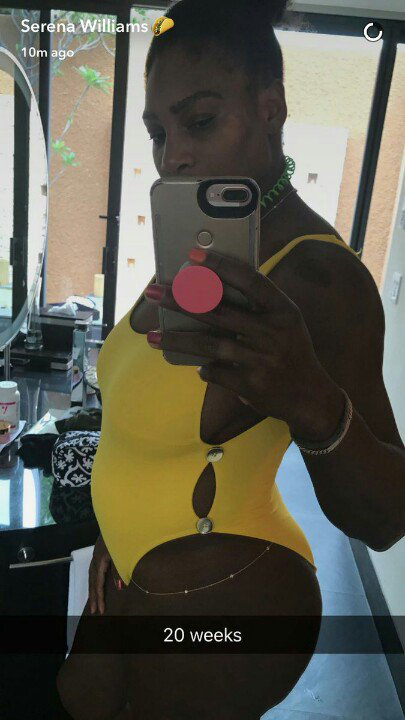 Serena Williams announced her pregnancy on April 19, 2017 with this mirror selfie on Snapchat