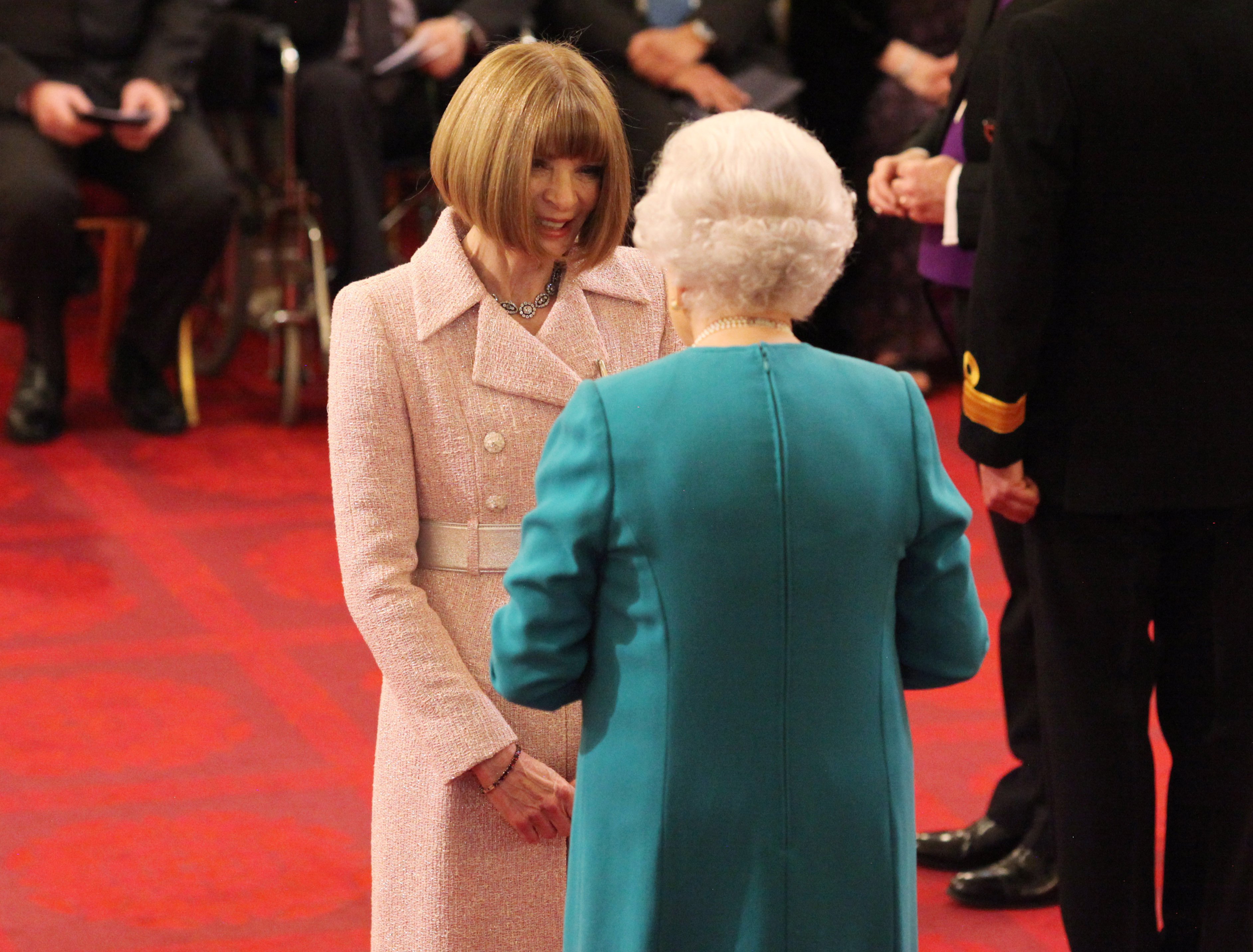 Anna Wintour is made a Dame Commander of the British Empire by Queen Elizabeth II, during an Investiture ceremony at Buckingham Palace, London