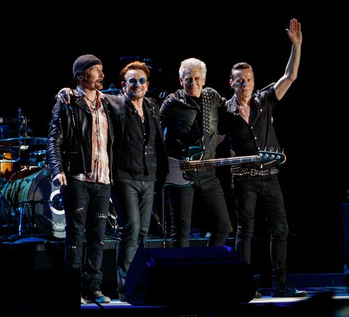 U2, The Edge, Bono, Adam Clayton and Larry Mullen Jr. perform during the Bonnaroo Music and Arts Festival 2017 on June 9, 2017 in Manchester, Tenn.
