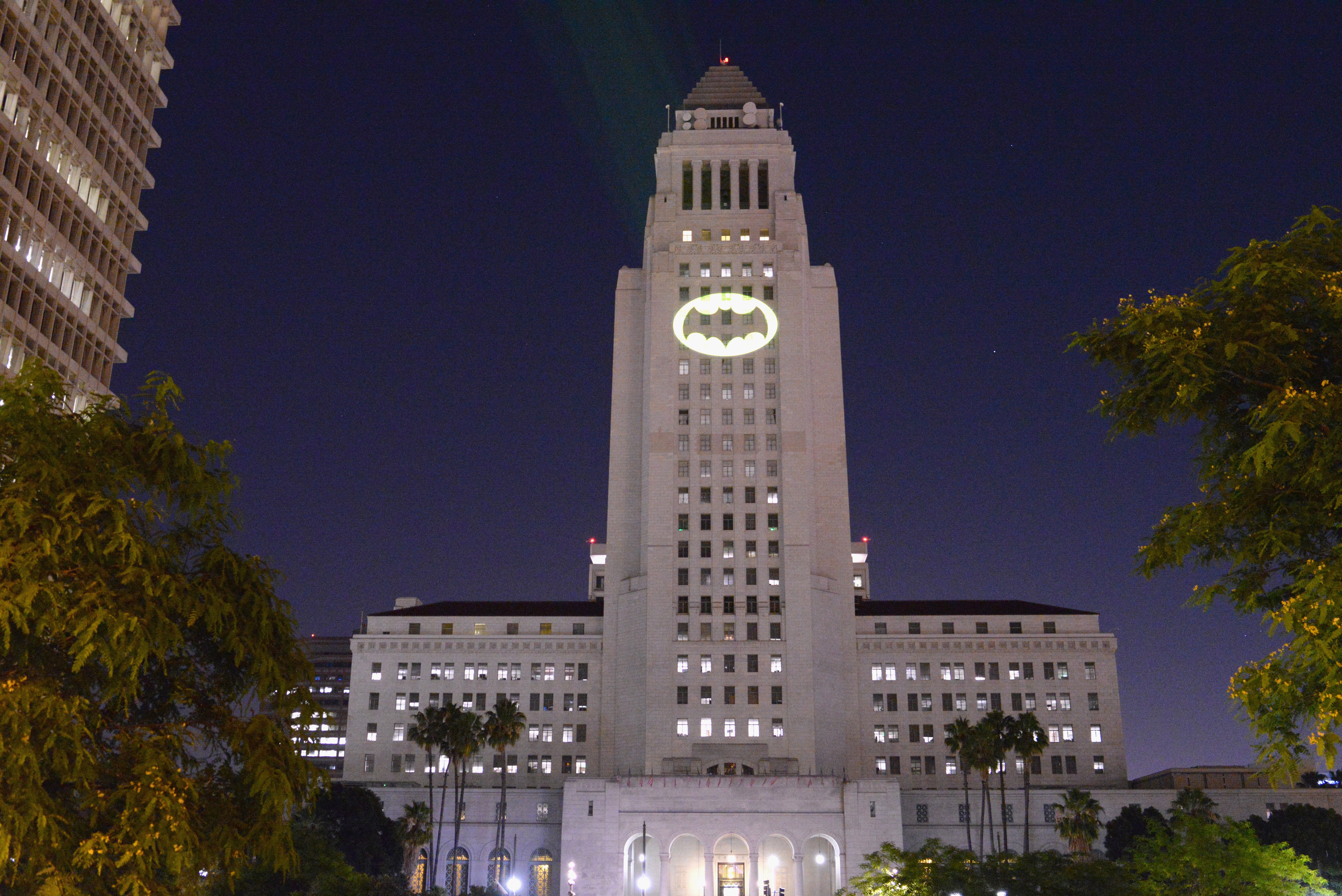 Bat-Signal posted on City Hall at the Los Angeles Tribute To Adam West held on June 15, 2017 