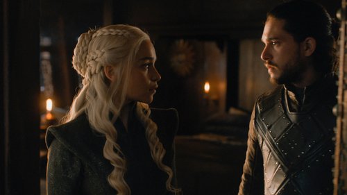 Daenerys Targaryen (Emilia Clarke) and Jon Snow (Kit Harington) exchange a look in the 'Game of Thrones' Season 7 finale