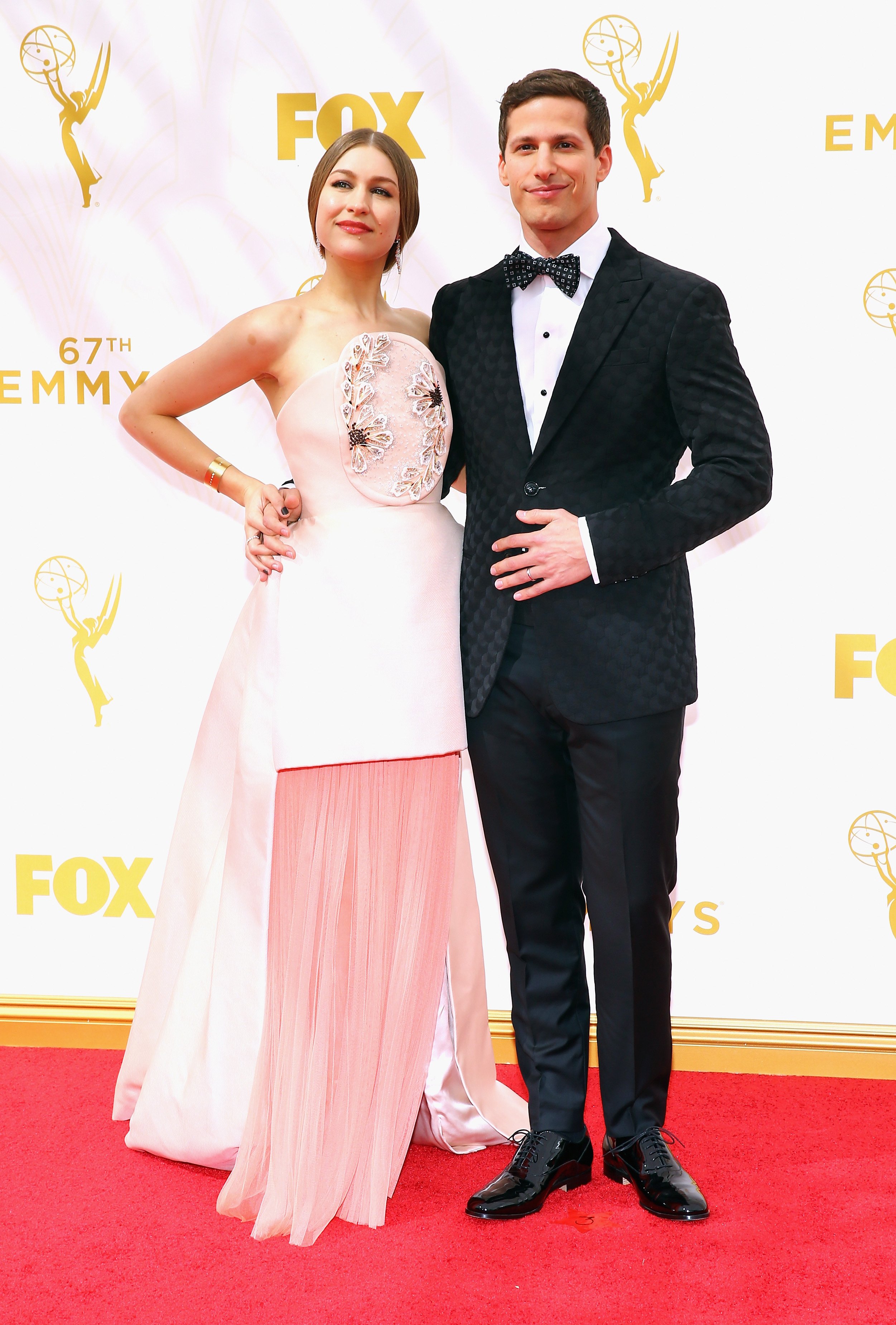 Joanna Newsom and host Andy Samberg attend the 67th Annual Primetime Emmy Awards at Microsoft Theater on September 20, 2015 in Los Angeles