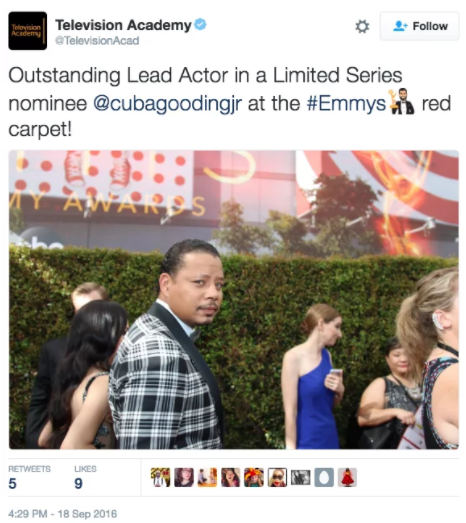 Last year, the Academy's Twitter mistook Terrence Howard for Cuba Gooding Jr., but corrected it as well.