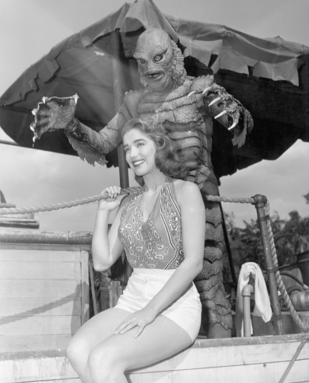 An actress gets stalked by Gill-man, behind the scenes on The Creature from the Black Lagoon.