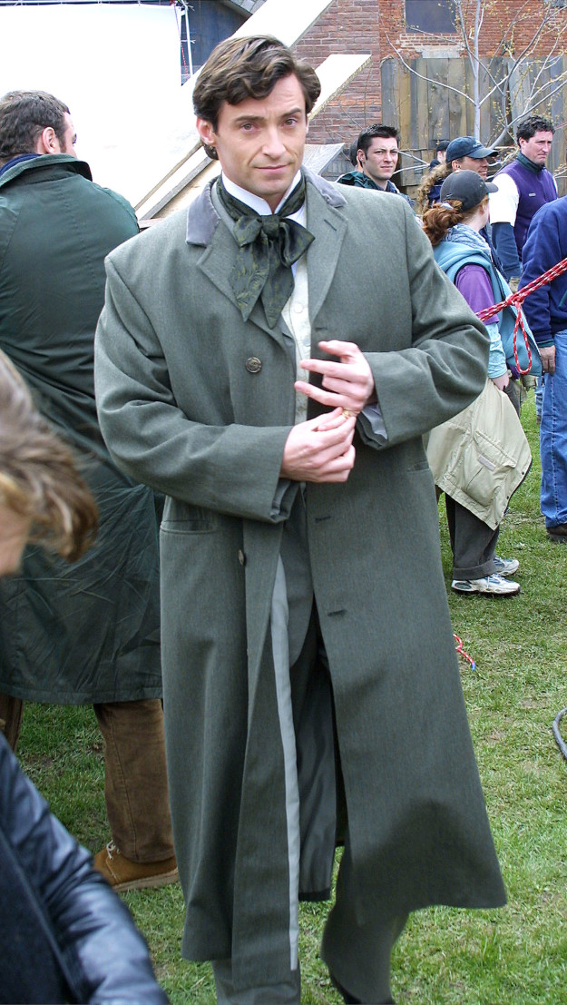 Hugh Jackman in period costume on the set of Kate and Leopold.