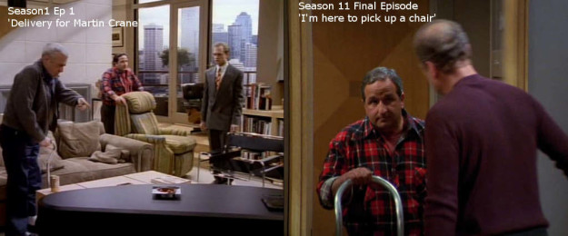 And on Frasier, the man who delivers Martin's chair in the first episode is the same guy to pick up the chair in the finale episode.