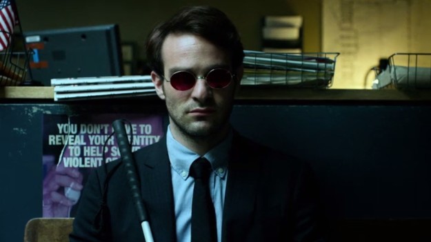 On Daredevil, Matt Murdock visits a police station, and behind him is a sign that reads, "You don't have to reveal your identity to help stop violent crime."