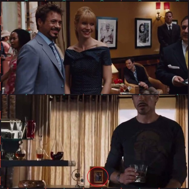Tony and Pepper pose for a photo in Iron Man 2 that appears in a background shot in The Avengers.