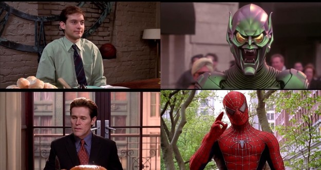 In Spider-Man, when Peter goes to the Osborn's for Thanksgiving dinner, Peter and Norman are wearing each other's alter-ego's colors.