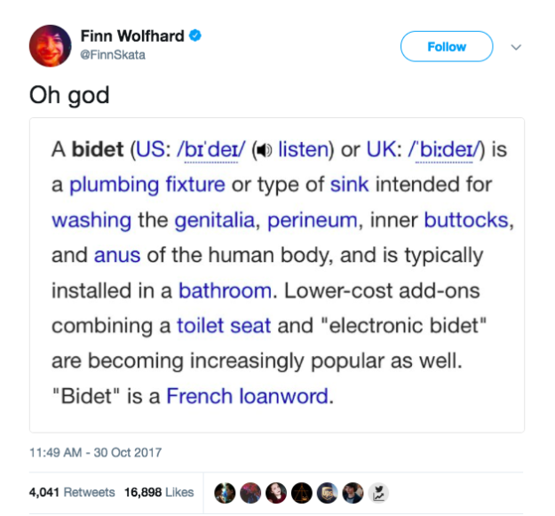 Soon after, Wolfhard tweeted another photo, this time featuring a description of what a bidet is and what it does.