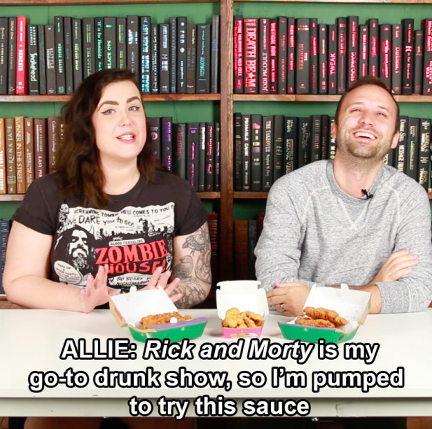 Allie and Andy, on the other hand, are both Rick and Morty fans, so that's why they were excited to try the sauce.