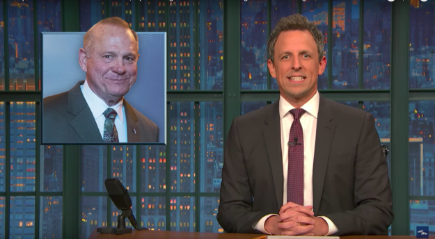 On Late Night, Seth Meyers relied on on the allegations against Alabama senate candidate Roy Moore to set up his joke, saying, "Politics are so full of perverts and deviants, I’m so glad I work in comedy," right before the screen transitioned to an image of C.K.
