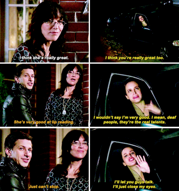 When Amy met Jake's mom for the first time.