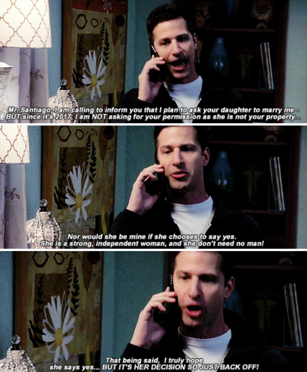 When Jake called Amy's dad to tell him he was going to propose.