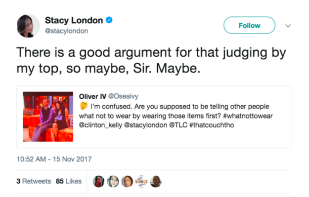 London even responded to the tweet that both she and Kelly were mentioned in, too. But she didn't acknowledge Kelly at all.