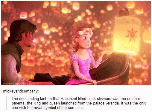 In Tangled, the lantern that Rapunzel touches is the same lantern that her parents lit.