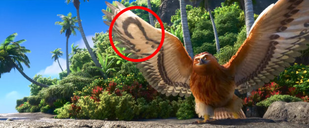 Whenever Maui transforms into an animal in Moana, his hook can be seen somewhere on his body.