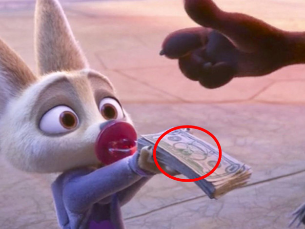 In Zootopia the one-dollar bills have a buck on them.