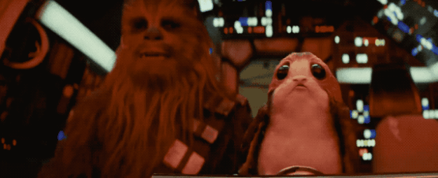 And more of my absolute favorite new buddy pairing: Chewie and this Porg (who is a star, fight me).