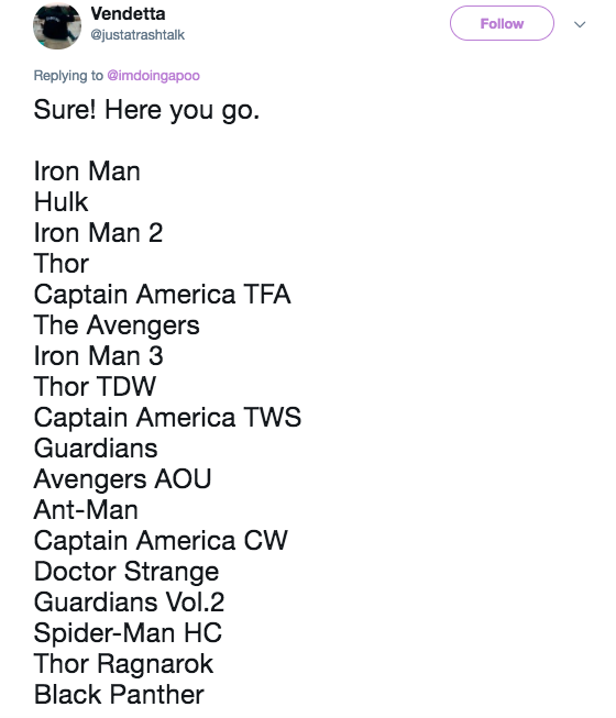 Obviously a lot is going on in the trailer so let's just take this bit by bit, shall we? Here are all the movies that have led up to Avengers: Infinity War.