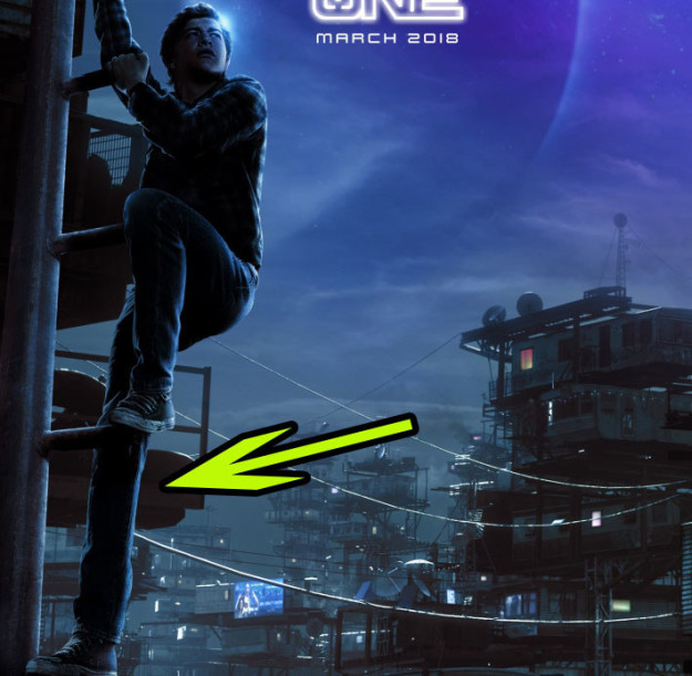 Attention has been drawn to Sheridan's right leg on the poster, which some say looks abnormally long, fully stretched out as his character, Wade Watts, climbs one of the "stacks," the housing units constructed by placing trailers on top of one another to save space in Watts' impoverished town.