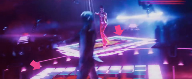 And the dance floor in this scene is an homage to Saturday Night Fever.