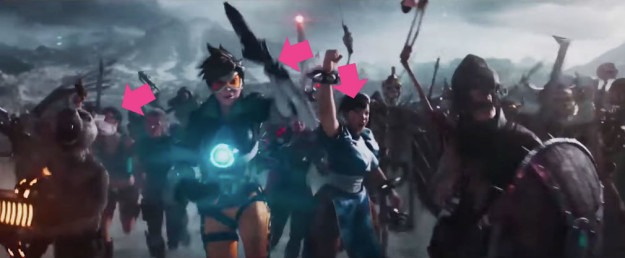 Another flash of the fight scene features Chun-Li from Street Fighter.
