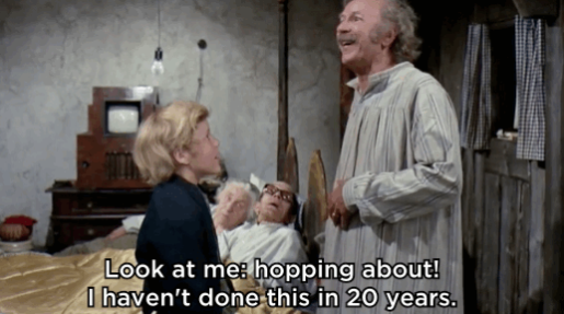 In Willy Wonka, Grandpa Joe is bedridden for 20 years, yet he somehow manages to leave and buy Charlie a chocolate bar for his birthday without anyone noticing.