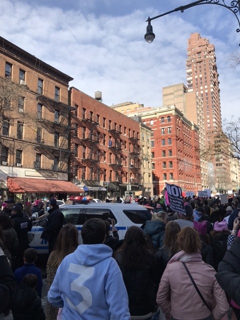 The pair were walking amid demonstrators on the Upper West Side when they came across this scene...