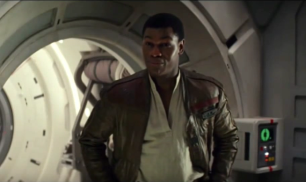 While Finn was in recovery, Poe stitched up the tear on the right-hand shoulder of his jacket (which was cut by Kylo's lightsaber in Force Awakens).