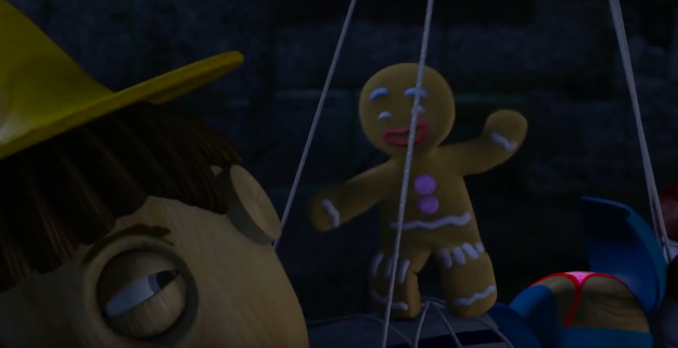 In Shrek 2, when Pinnochio is wearing a thong...