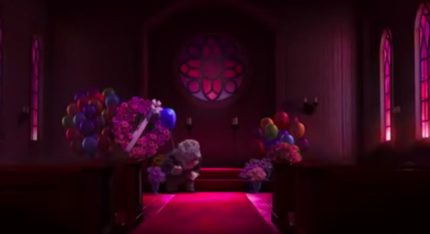 Pink is incorporated subtly throughout the whole montage, including her funeral scene, to make us think of her.