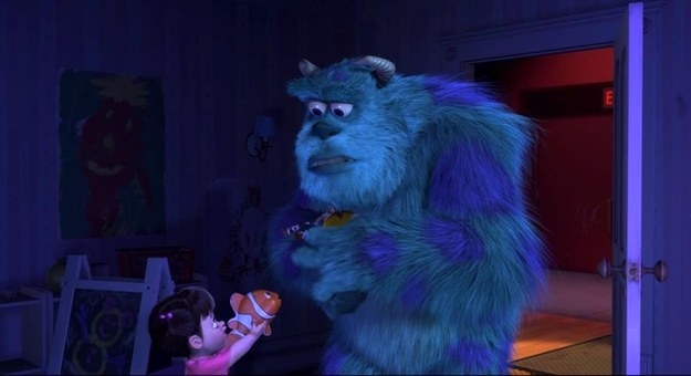 In Monsters, Inc., Boo hands Sulley a stuffed Nemo toy when they're in her room.