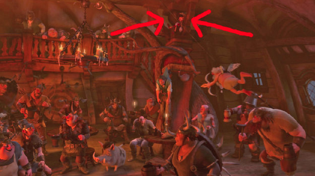 In Tangled, you can spot Pinocchio hanging up in the Snuggly Duckling tavern.