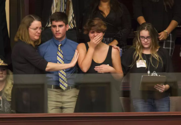 Colbert noted with sadness that some of the students, who just a week ago endured the loss of classmates due to gun violence, watched on Tuesday as the Florida House of Representatives voted no on a discussion about banning assault rifles.