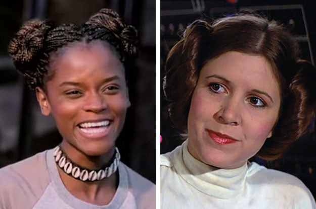 At one point, Shuri wears her hair in two buns, a nod to fellow Disney princess, Princess Leia's look in A New Hope.