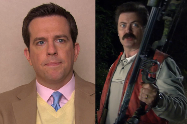 Andy Bernard would be intimidated by Ron's old-school manliness. He would ask to go hunting with Ron to impress him, but then would throw up when Ron shot a deer.